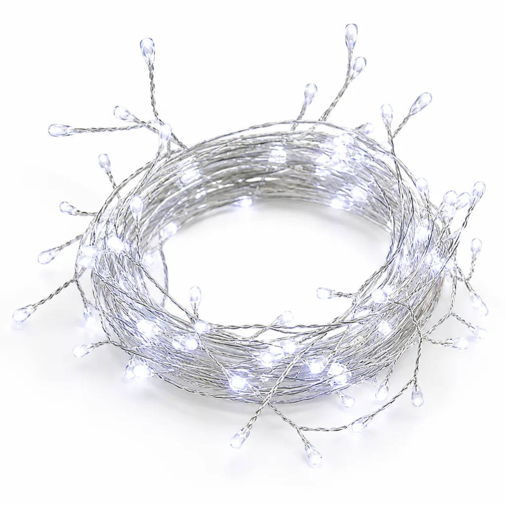 100 LED Cluster Lichterkette Draht Silber Weiß – Galeriebild 1, Artikelnummer 8503