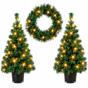 LED Weihnachtsdeko Set 2 Weihnachtsbäume 90 cm mit Kranz 45 cm, Artikelnummer 15965