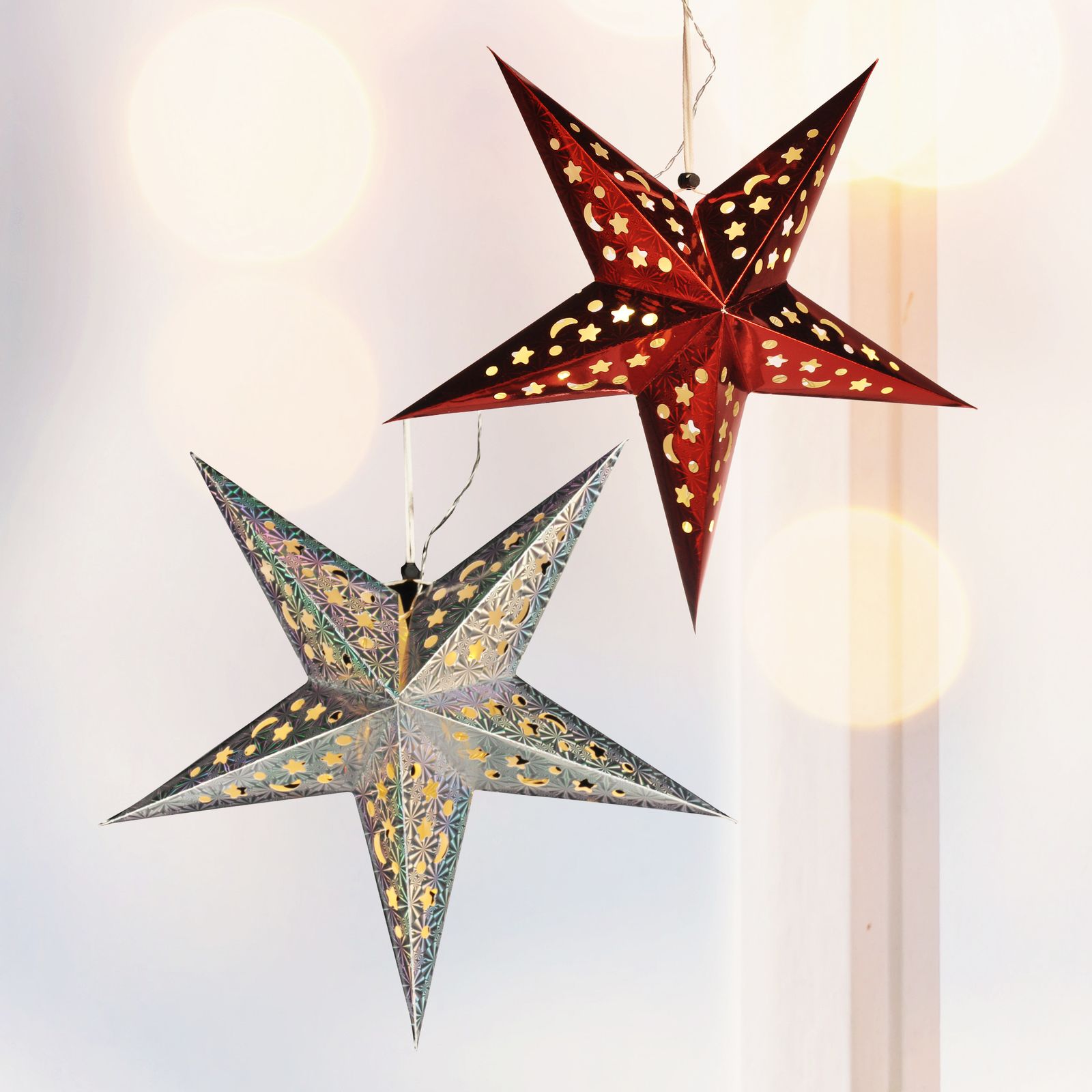 Beleuchteter Weihnachtsstern mit 15 warmweißen LEDs, 43 cm