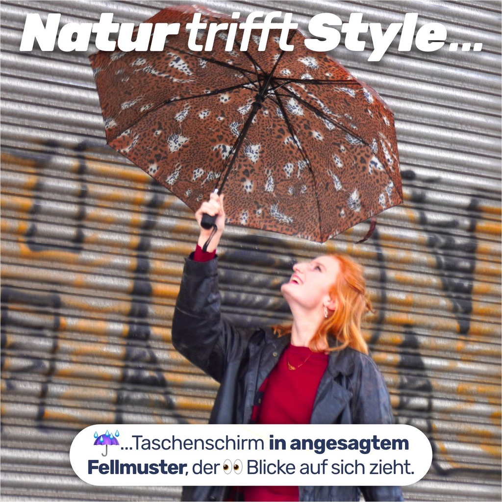 Taschenschirm Tigermuster Automatik Polyester 100cm Ø 8 Streben – Galeriebild 2, Artikelnummer 18149