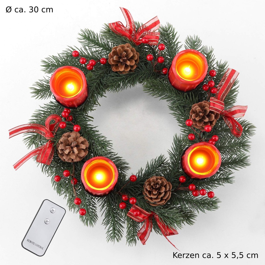 Adventskranz mit LED Echtwachskerzen Deko – Galeriebild 1, Artikelnummer 3129
