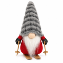 Dekofigur Wichtel mit Ski 20 cm graue Zipfelmütze Weihnachtsdeko, Artikelnummer 18498