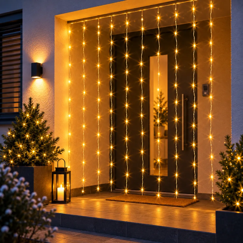 LED Lichtervorhang 120 LEDs warmweiß 2 x 1 m IP44 – Galeriebild 1, Artikelnummer 17555