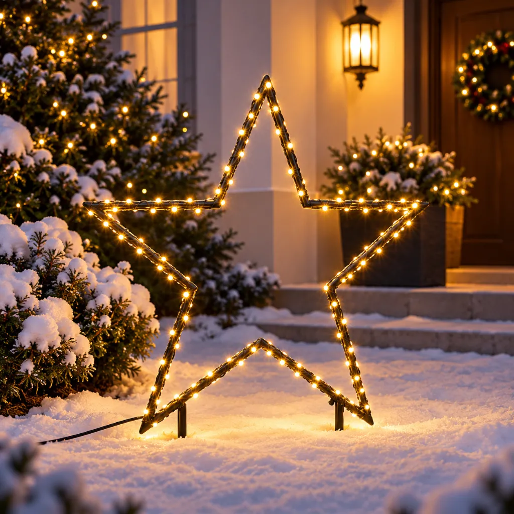 LED Gartenstecker Stern mit 150 warm weißen LEDs – Galeriebild 1, Artikelnummer 18518