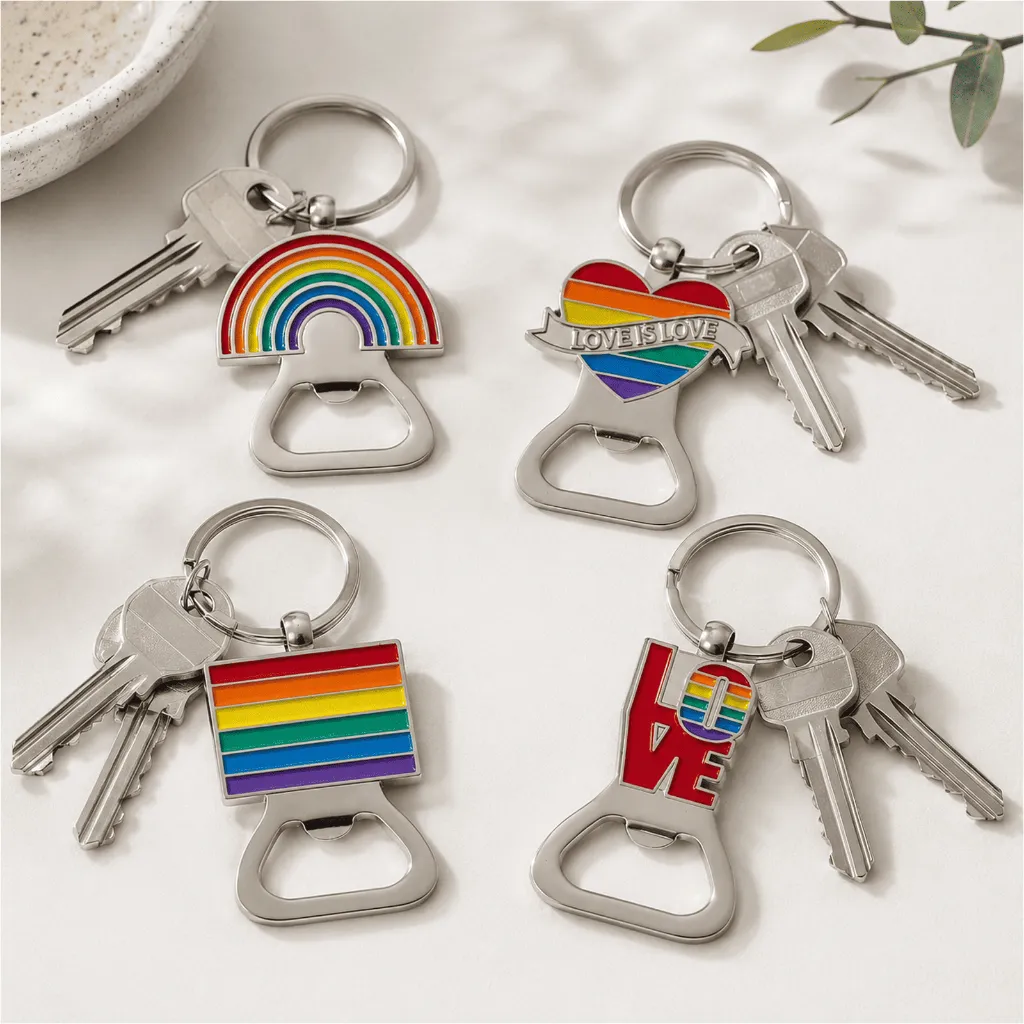 Flaschenöffner Schlüsselanhänger 4er Set Pride Metall 8 cm – Galeriebild 1, Artikelnummer 18437