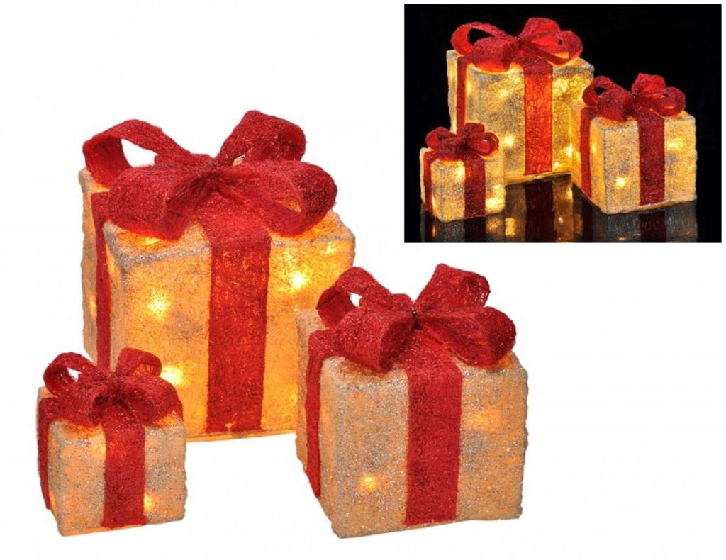 LED Geschenkboxen 3er Set warmweiß Timer Batteriebetrieb Sisal – Galeriebild 1, Artikelnummer 2316