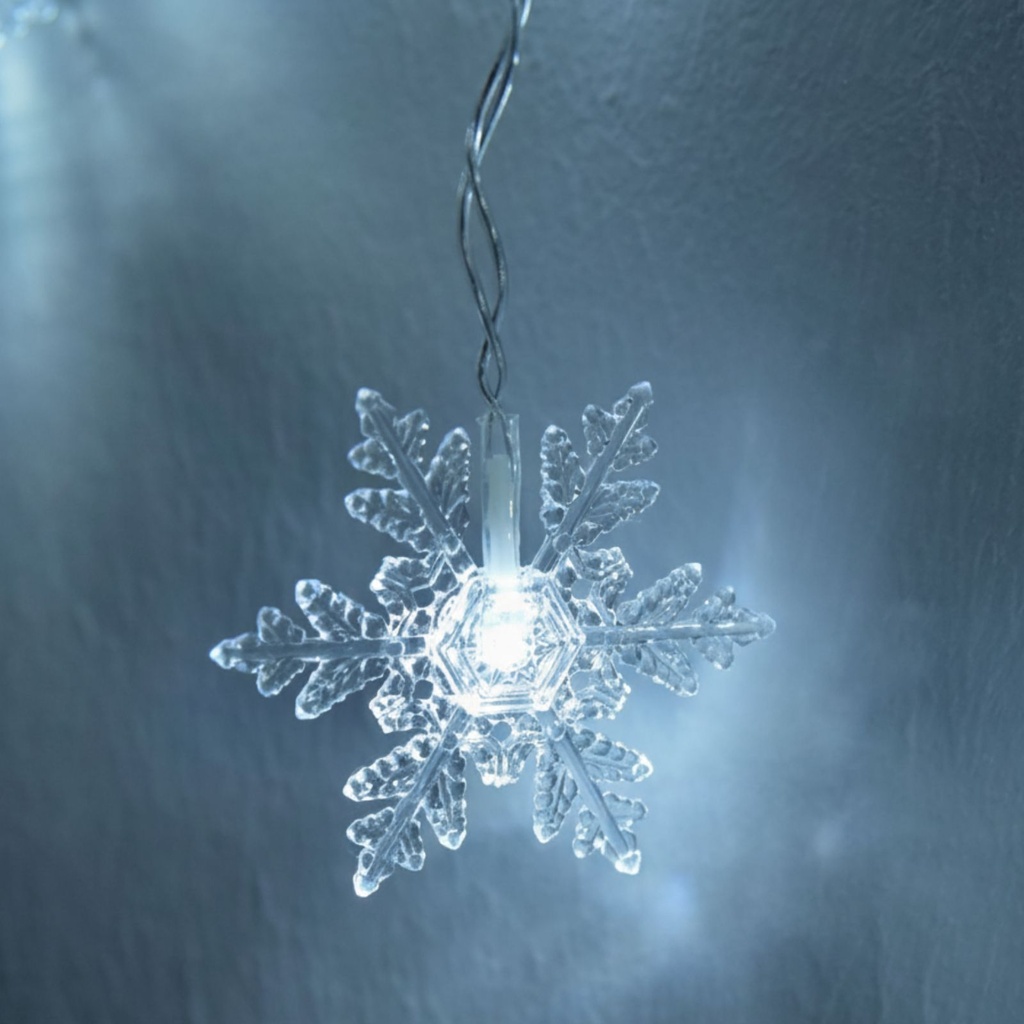 LED Schneeflocken Lichtervorhang 71 LEDs kaltweiß Batteriebetrieb – Galeriebild 4, Artikelnummer 18215