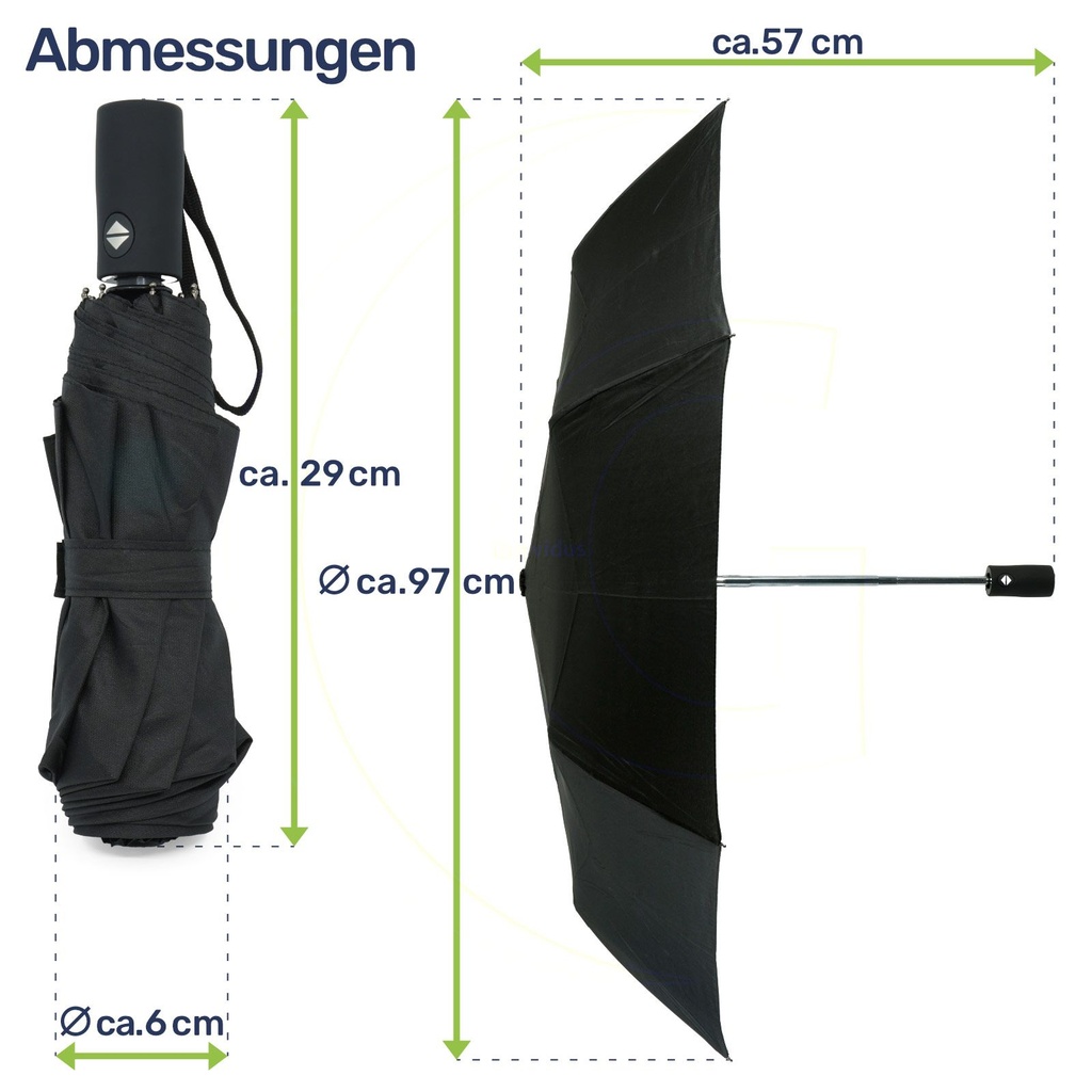 Regenschirm Automatiktaschenschirm windfest 97 cm schwarz mit Hülle – Galeriebild 6, Artikelnummer 2493