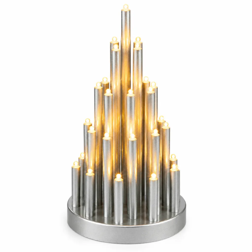 Stimmungsleuchter mit 33 LED rund, silber mit Timer – Galeriebild 1, Artikelnummer 18513