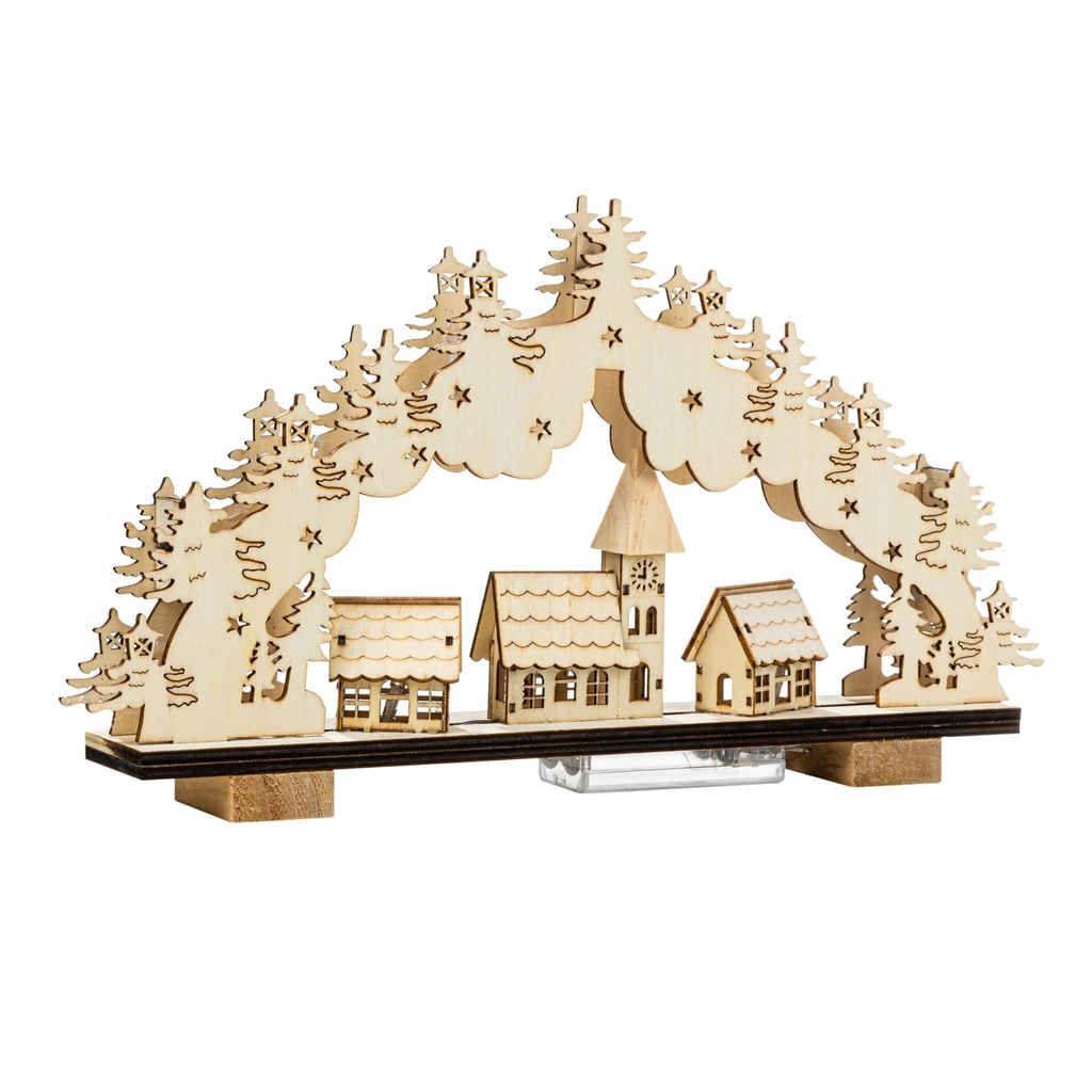 LED Lichterbogen Leuchtbogen Schwibbogen Weihnachten Kirche Dorf Holz – Galeriebild 2, Artikelnummer 8114