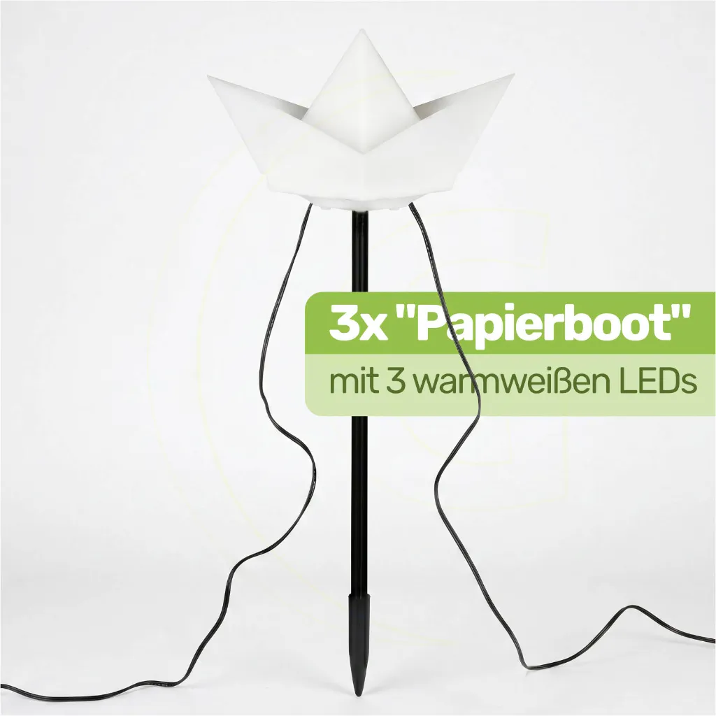 3er LED Solar Gartenstecker "Papierboot" – Galeriebild 1, Artikelnummer 14953
