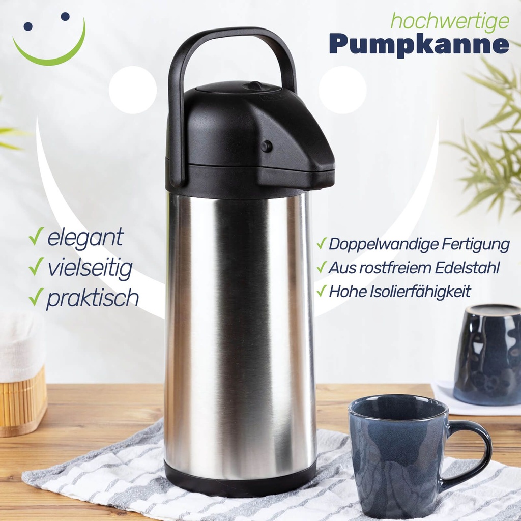 Edelstahl Airport Pumpkanne Thermoskanne Fassungsvermögen 3 Liter – Galeriebild 3, Artikelnummer 17216