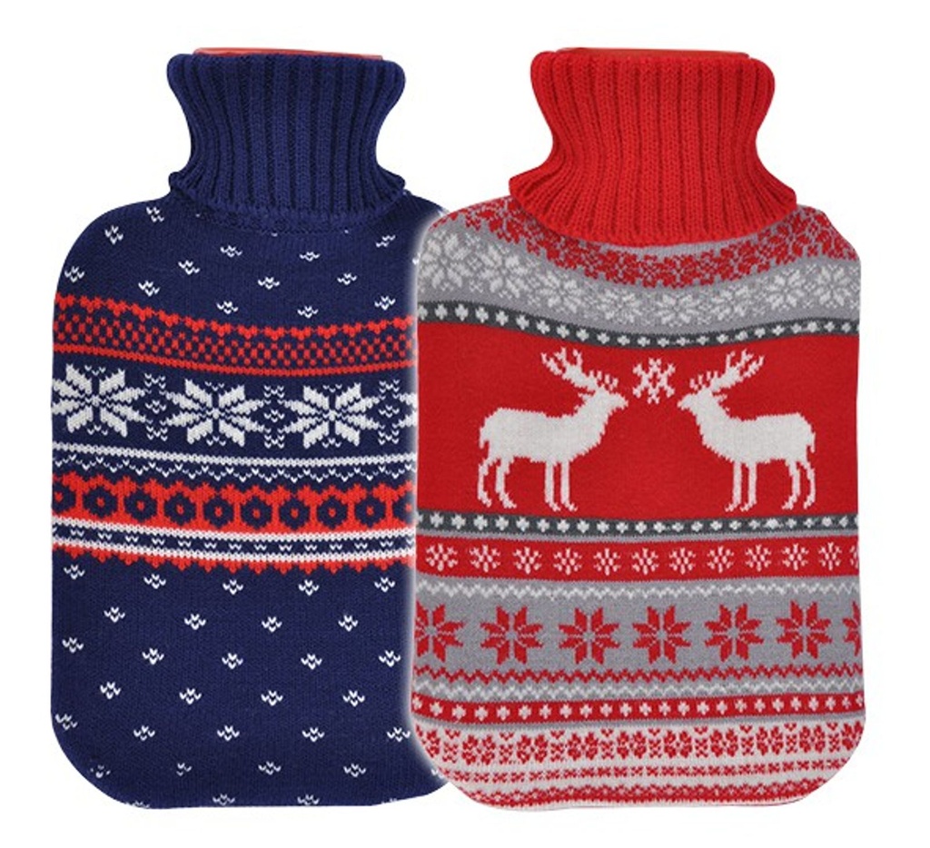 Gummi Wärmflasche mit Bezug Überzug Wärmeflasche Wärme Bett Winter-Design 2Liter – Galeriebild 3
