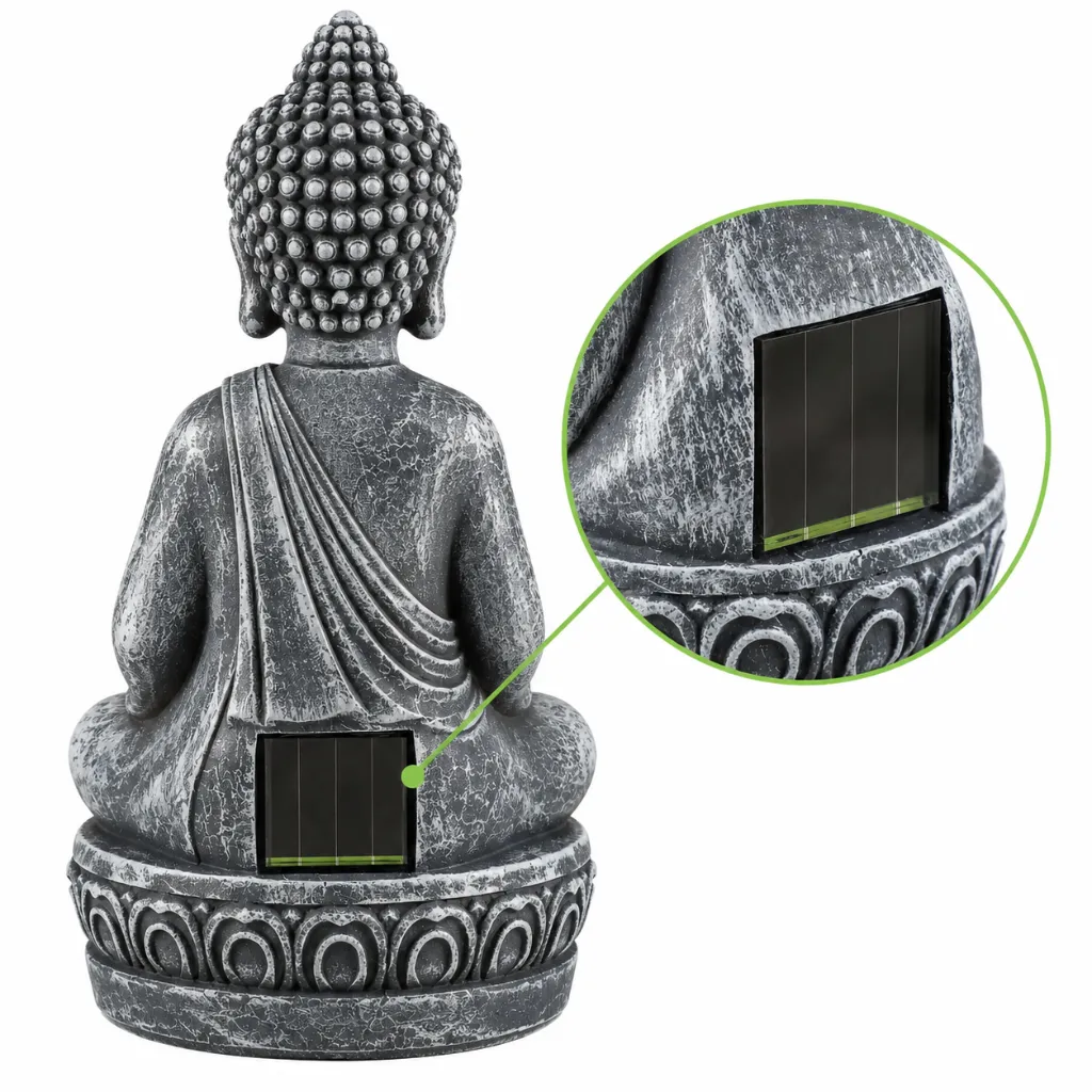 LED Solar Buddha Figur mit RGB Farbwechsel und Glaskugel 19,5 cm – Galeriebild 1, Artikelnummer 18534