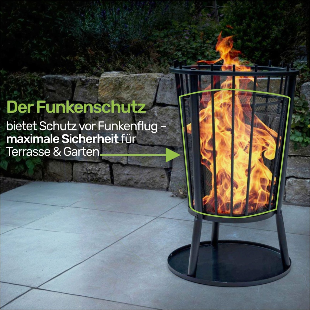 Feuerkorb mit Funkenschutz und Bodenplatte Ø40 cm für Garten Terrasse – Galeriebild 9, Artikelnummer 2790