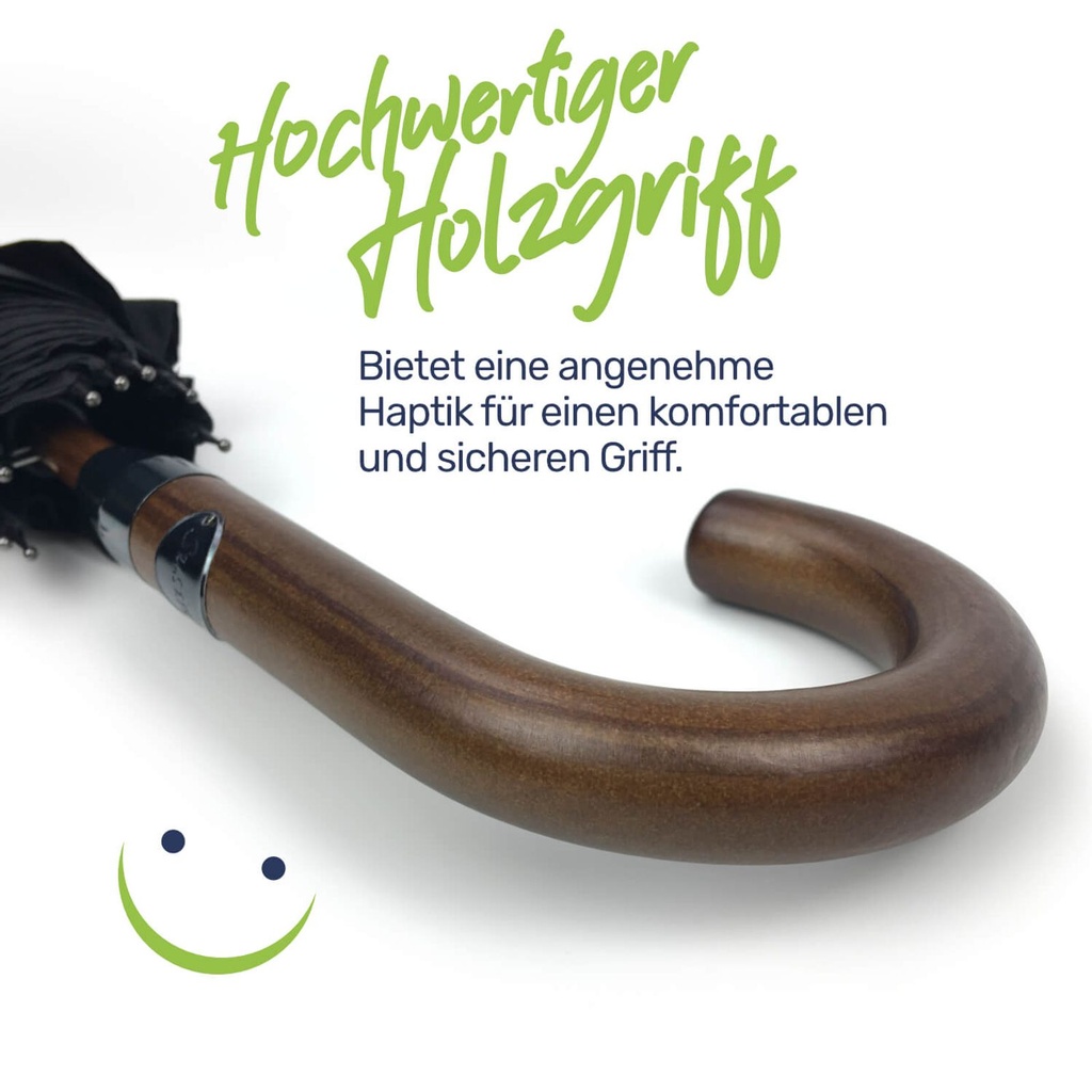 Stockschirm Automatik sturmsicher Holzgriff schwarz 118 cm – Galeriebild 10, Artikelnummer 2291