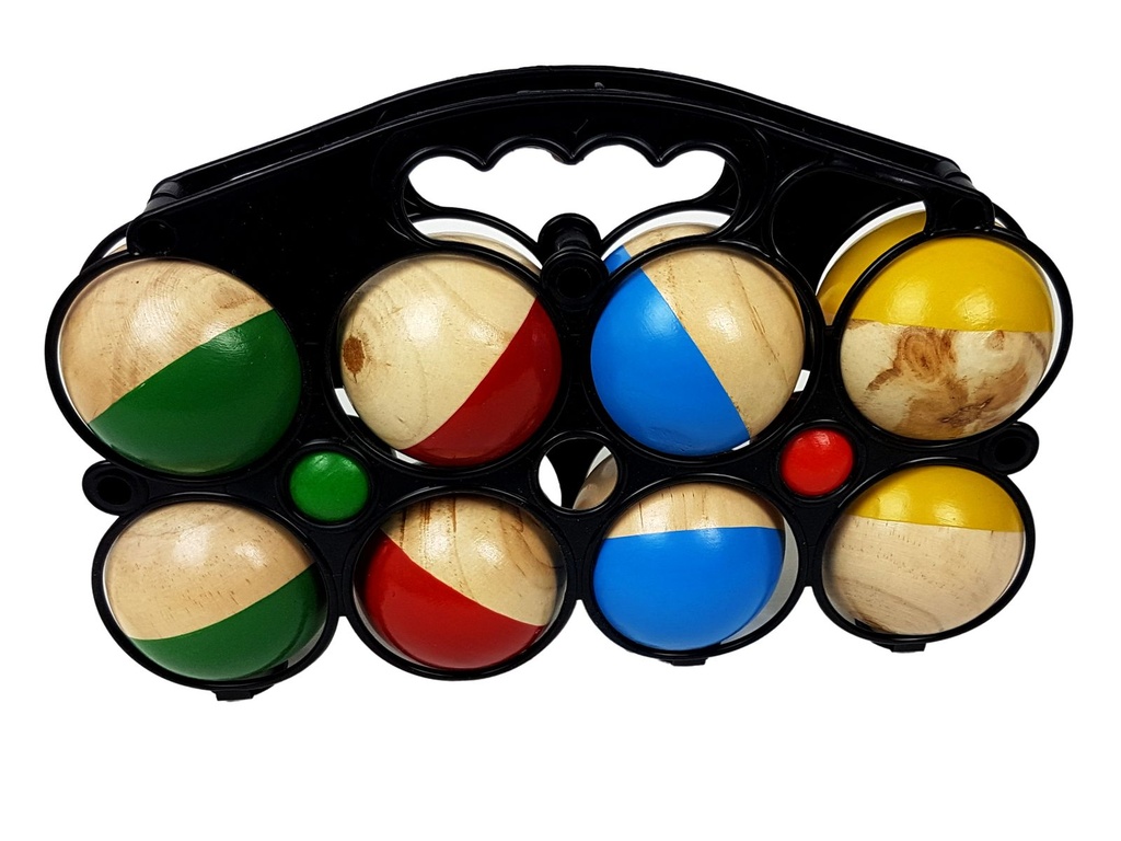 Boule Set Holz: 8 Kugeln, 2 Zielbälle, Korb – Galeriebild 1, Artikelnummer 15537