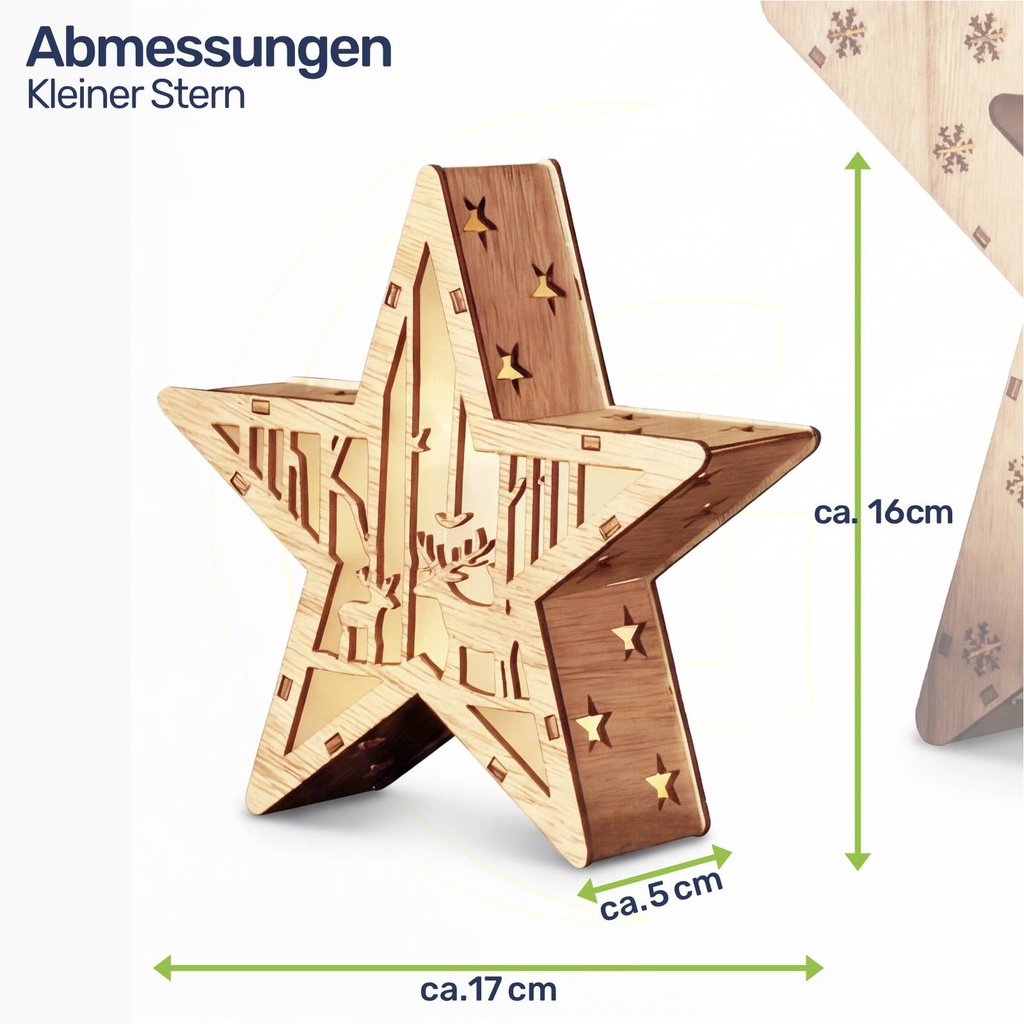 Zwei LED Holzsterne 16 LED Weihnachtsstern Deko – Galeriebild 6, Artikelnummer 13722