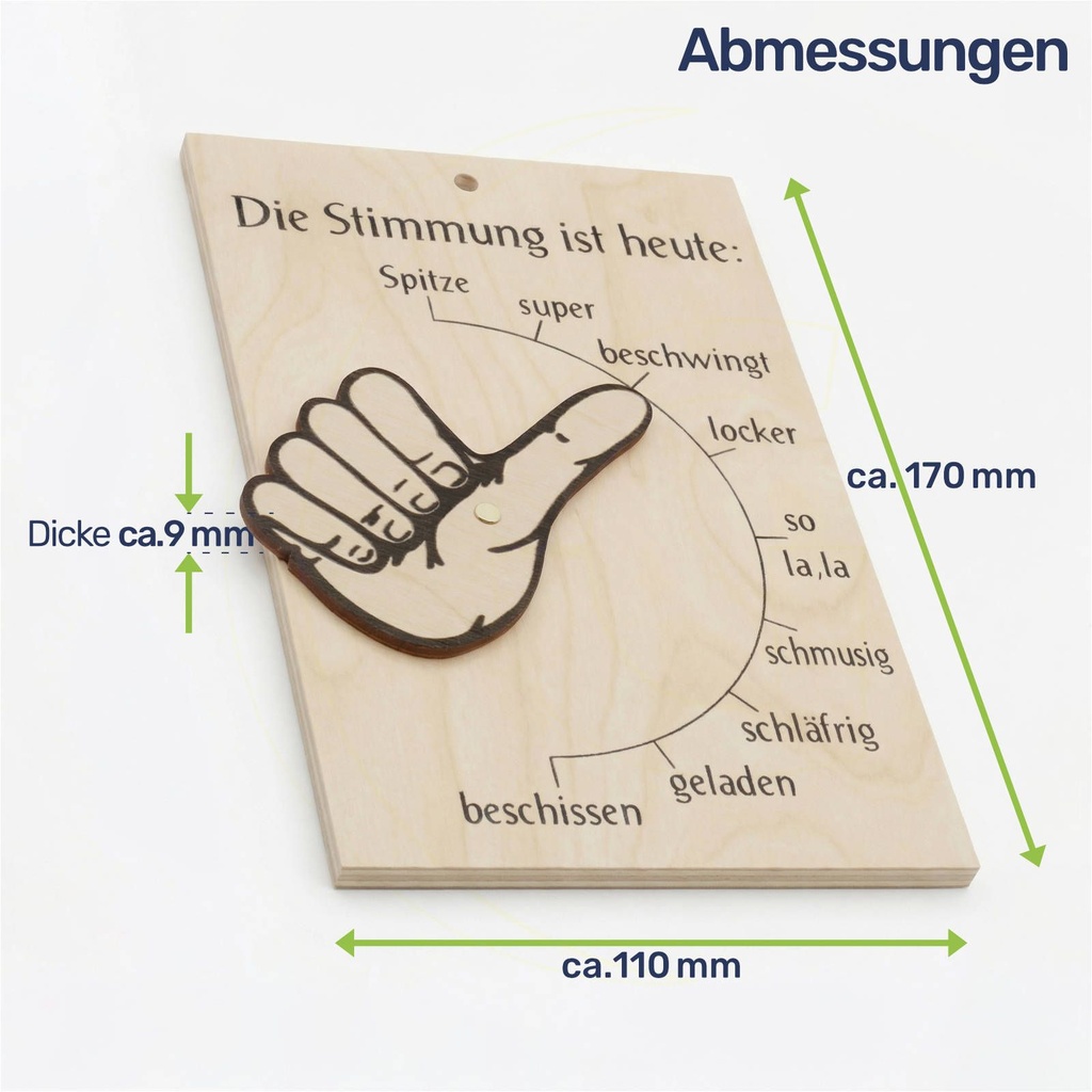 Stimmungsbarometer Türschild aus Holz mit drehbarem Daumen 17x11 cm – Galeriebild 7, Artikelnummer 1981