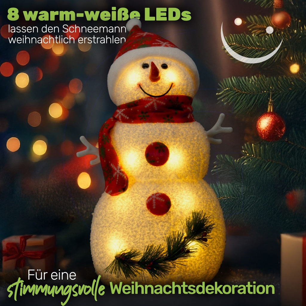 Dekorativer LED Schneemann 34 cm Innenbereich batteriebetrieben – Galeriebild 11, Artikelnummer 3818