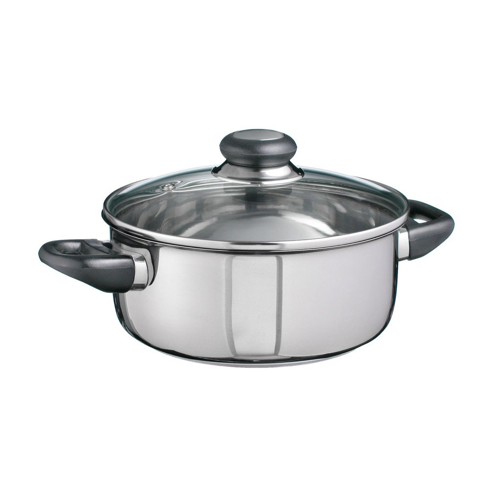 Edelstahl Bräter Kochtopf Bratentopf Topf Induktion mit Glasdeckel Ø 20 cm – Galeriebild 1, Artikelnummer 3236
