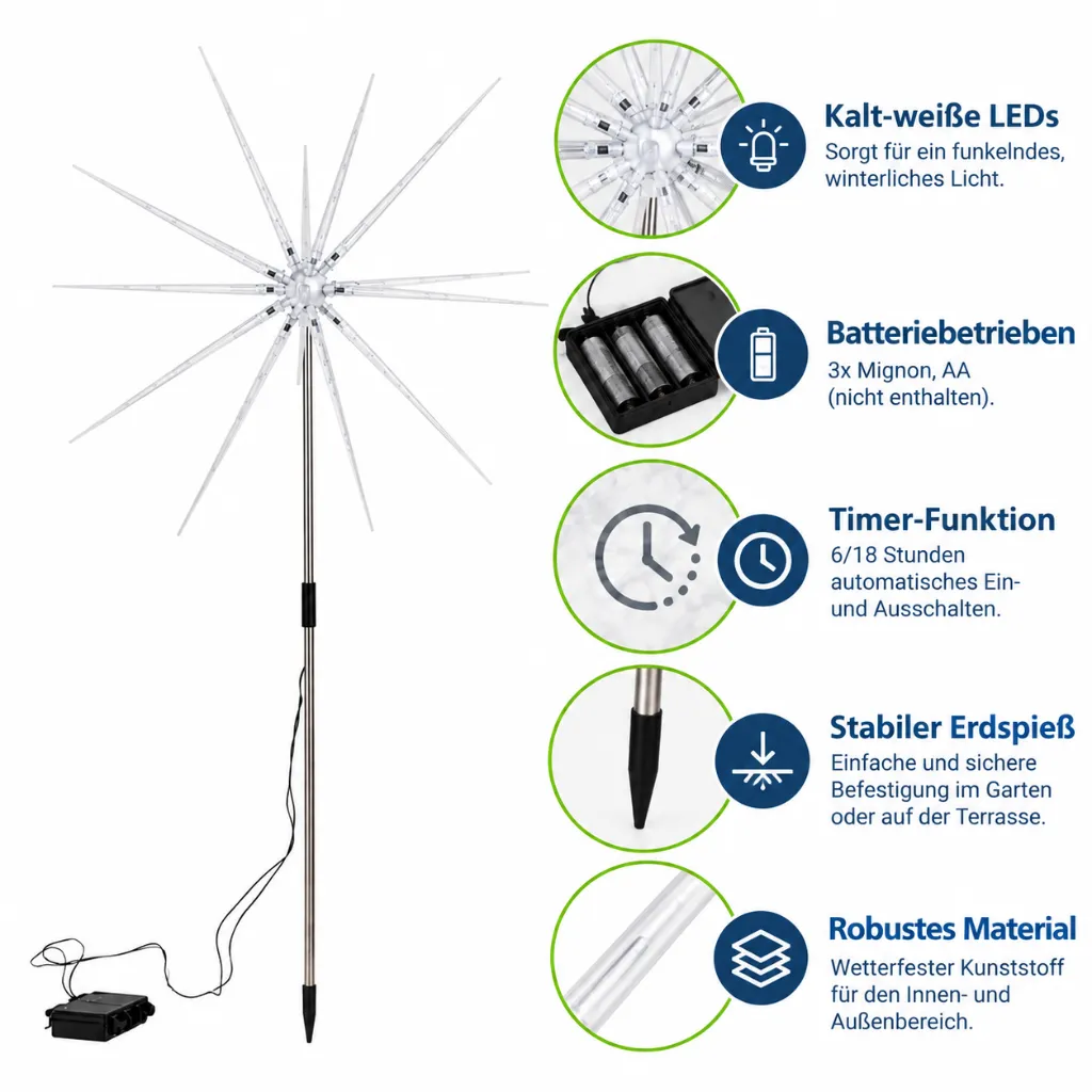 LED Gartenstecker Polar Stern mit Timer – Für Innen und Außen – Galeriebild 2, Artikelnummer 17554