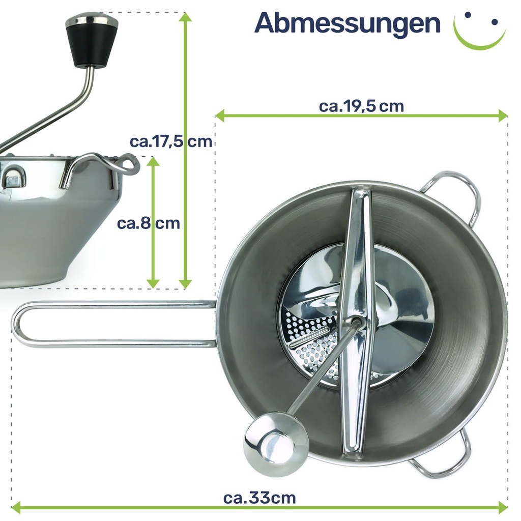 EDELSTAHL Passiermühle Passiersieb Zerkleinerer – Galeriebild 6, Artikelnummer 2573