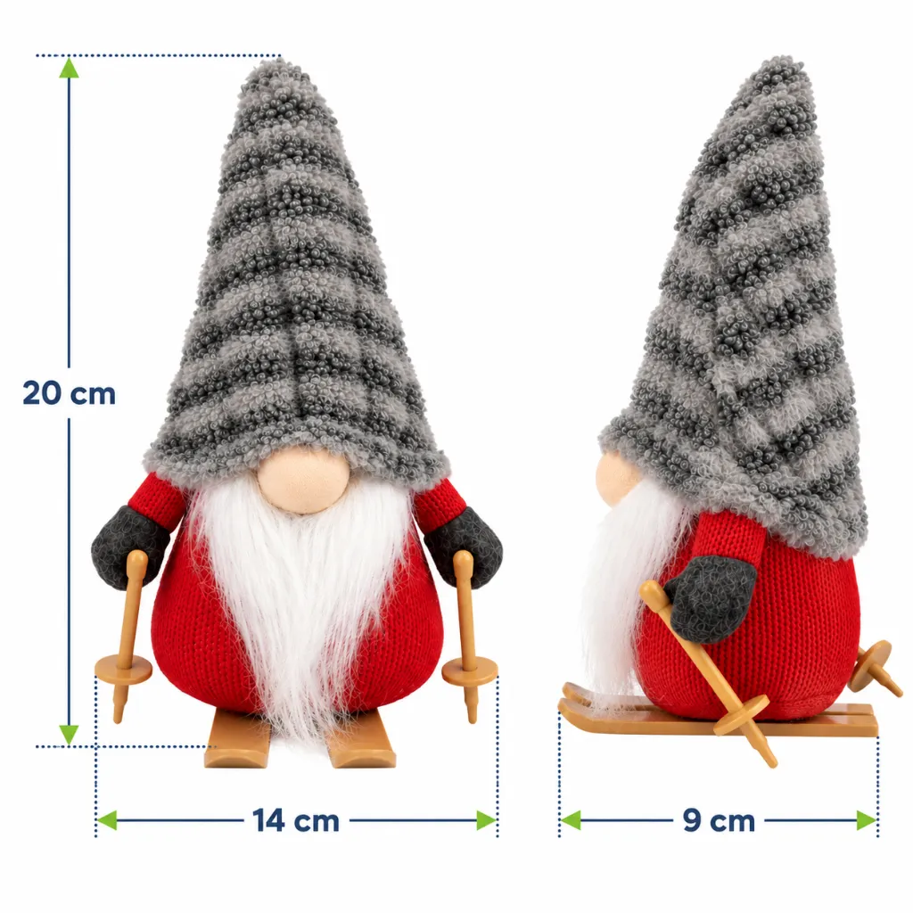 Dekofigur Wichtel mit Ski 20 cm graue Zipfelmütze Weihnachtsdeko – Galeriebild 1, Artikelnummer 18498
