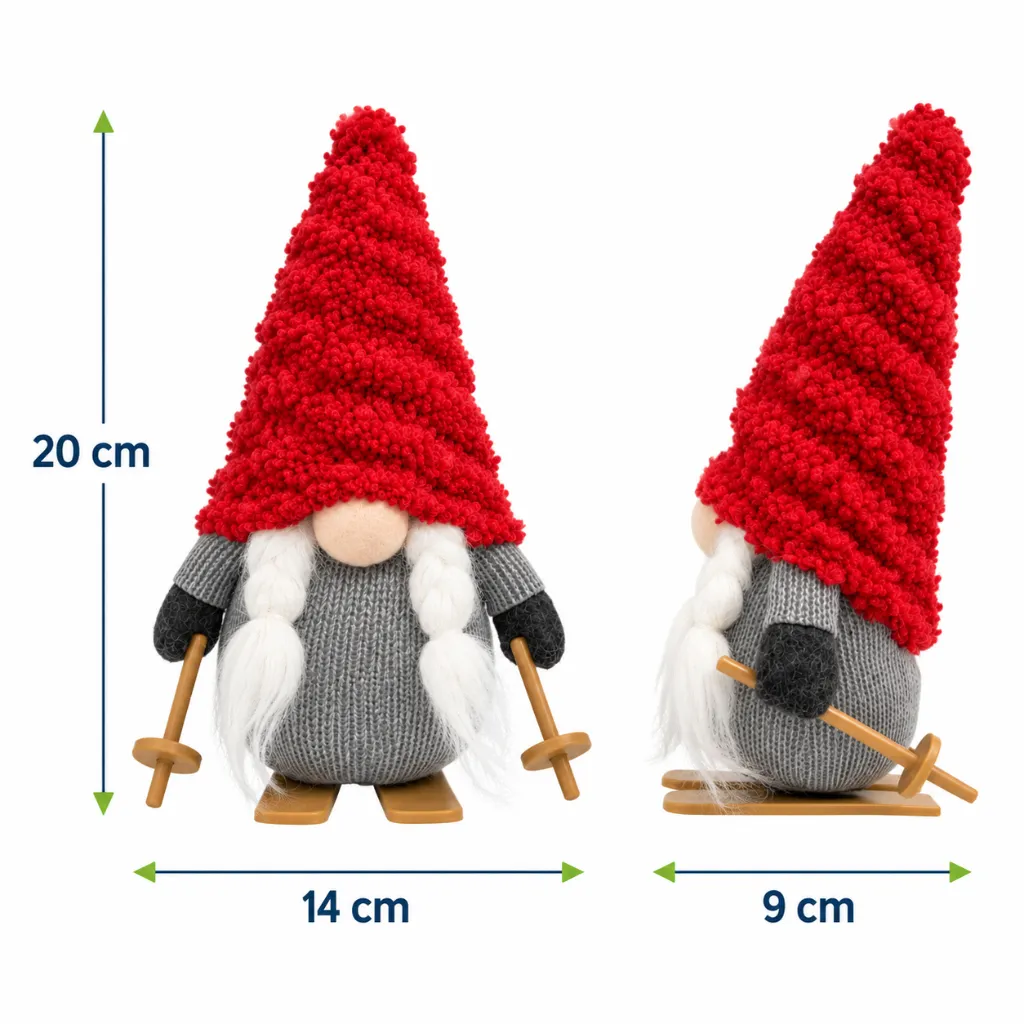 Dekofigur Wichtel mit Ski 20 cm rote Zipfelmütze Weihnachtsdeko – Galeriebild 1, Artikelnummer 18500