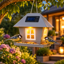 LED Solar Vogelfutterhaus mit Licht zum Aufhängen Garten Metall grau, Artikelnummer 18296