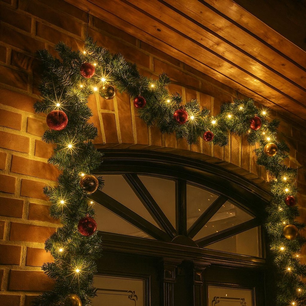 Weihnachtsgirlande Tannengirlande 5 m mit 36 Kugeln 80 warmweißen LEDs – Galeriebild 4, Artikelnummer 18339