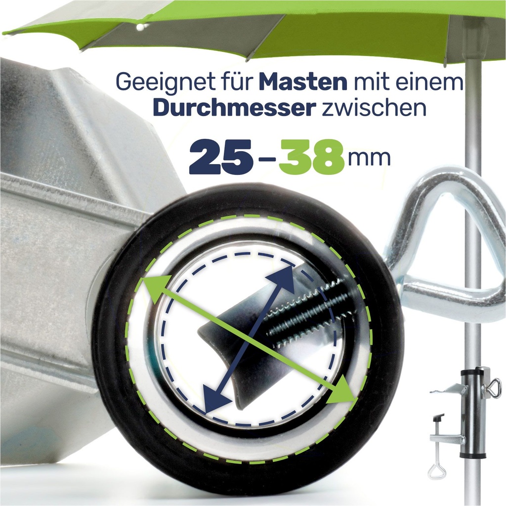Sonnenschirmhalter für Balkongeländer 25-38mm aus Aluminium – Galeriebild 8, Artikelnummer 17975