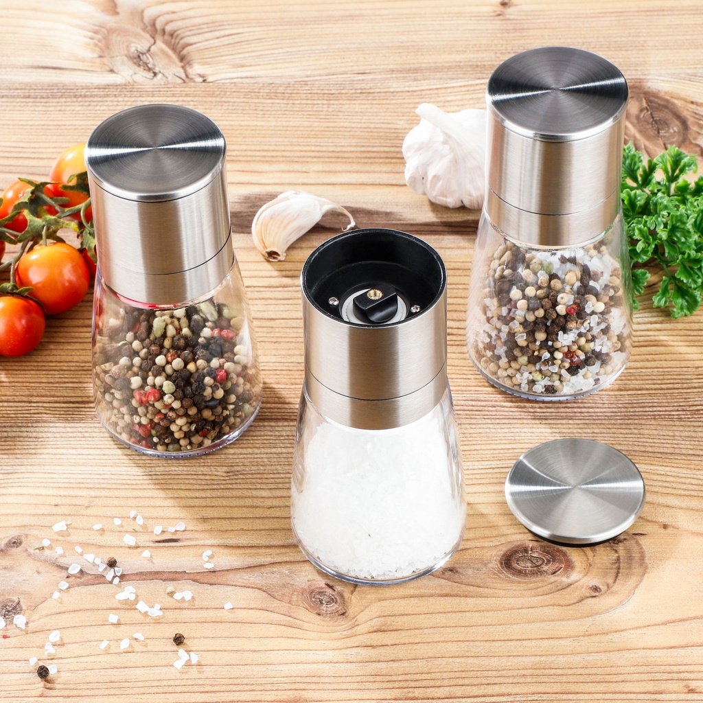 3er Set Gewürzmühlen Salzmühle Pfeffermühle Mühle Chillimühle