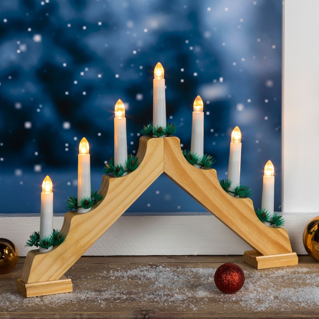 Holz-Lichterbogen mit 7 warmweißen LEDs und Timer