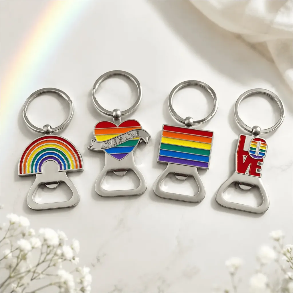 Flaschenöffner Schlüsselanhänger 4er Set Pride Metall 8 cm