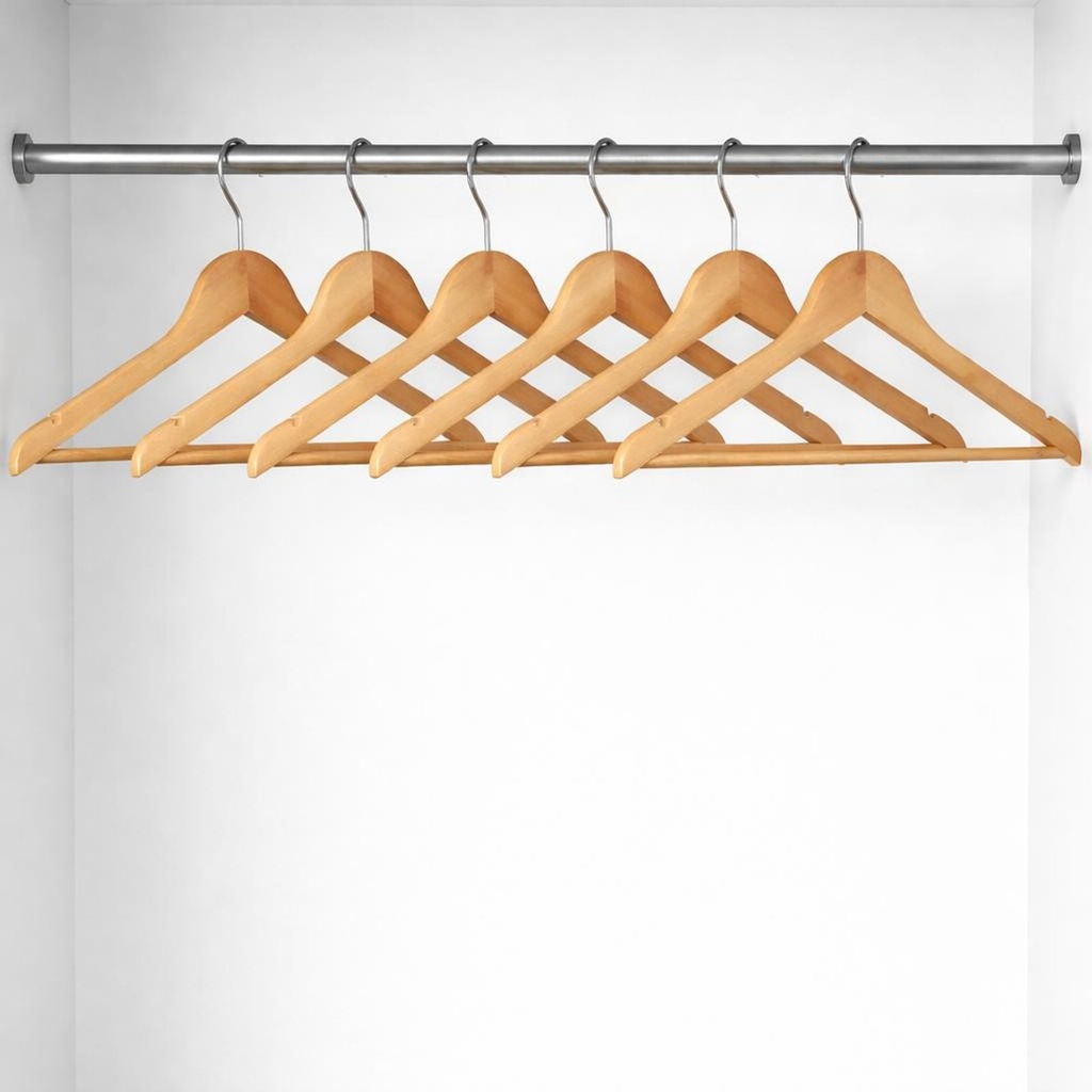 Holz Kleiderbügel Set 6 teilig 44,5 cm mit Hosensteg und Kerben – Galeriebild 4, Artikelnummer 18355