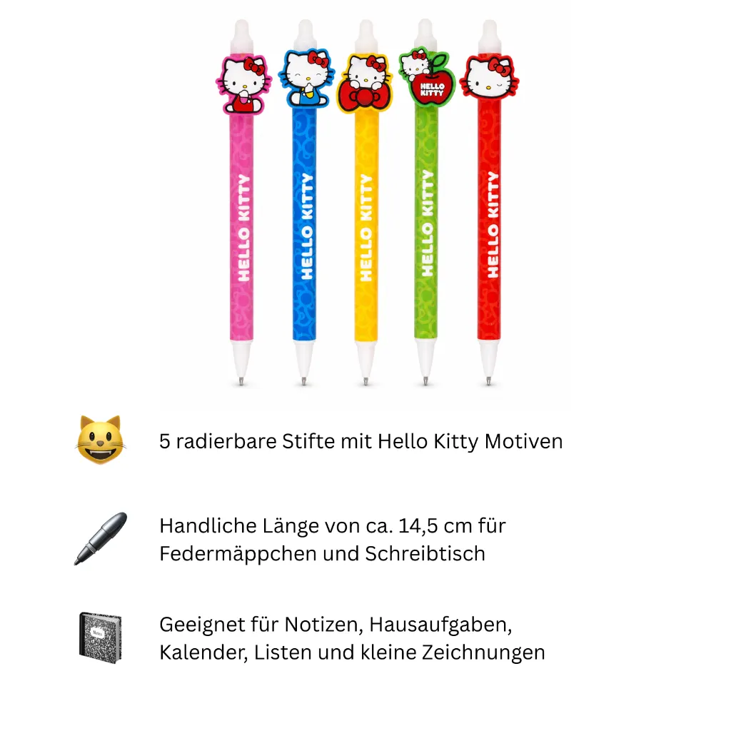 Radierbare Hello Kitty Stifte 5er Set sortiert 14,5 cm – Galeriebild 1, Artikelnummer 18409
