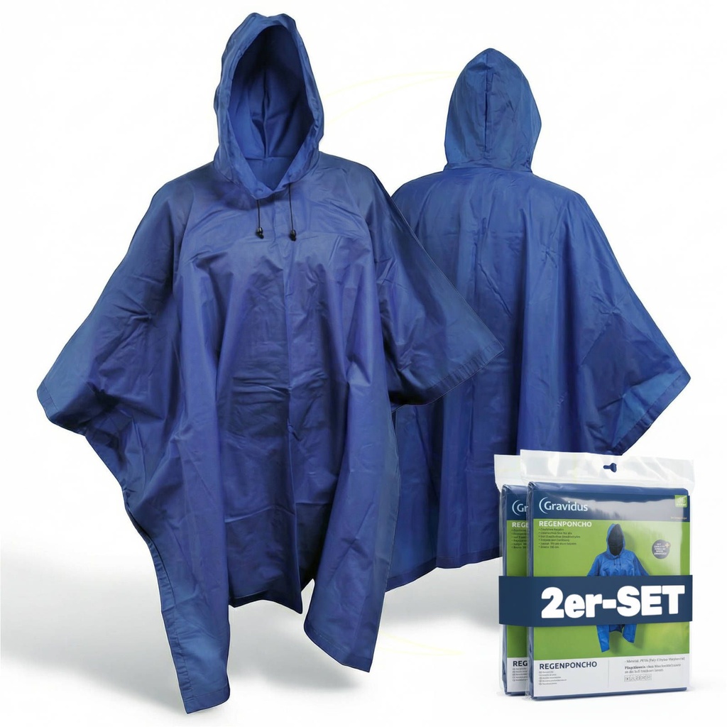 2x Regenponcho Unisex mit Kapuze blau Regencape Universalgröße – Galeriebild 4, Artikelnummer 2222