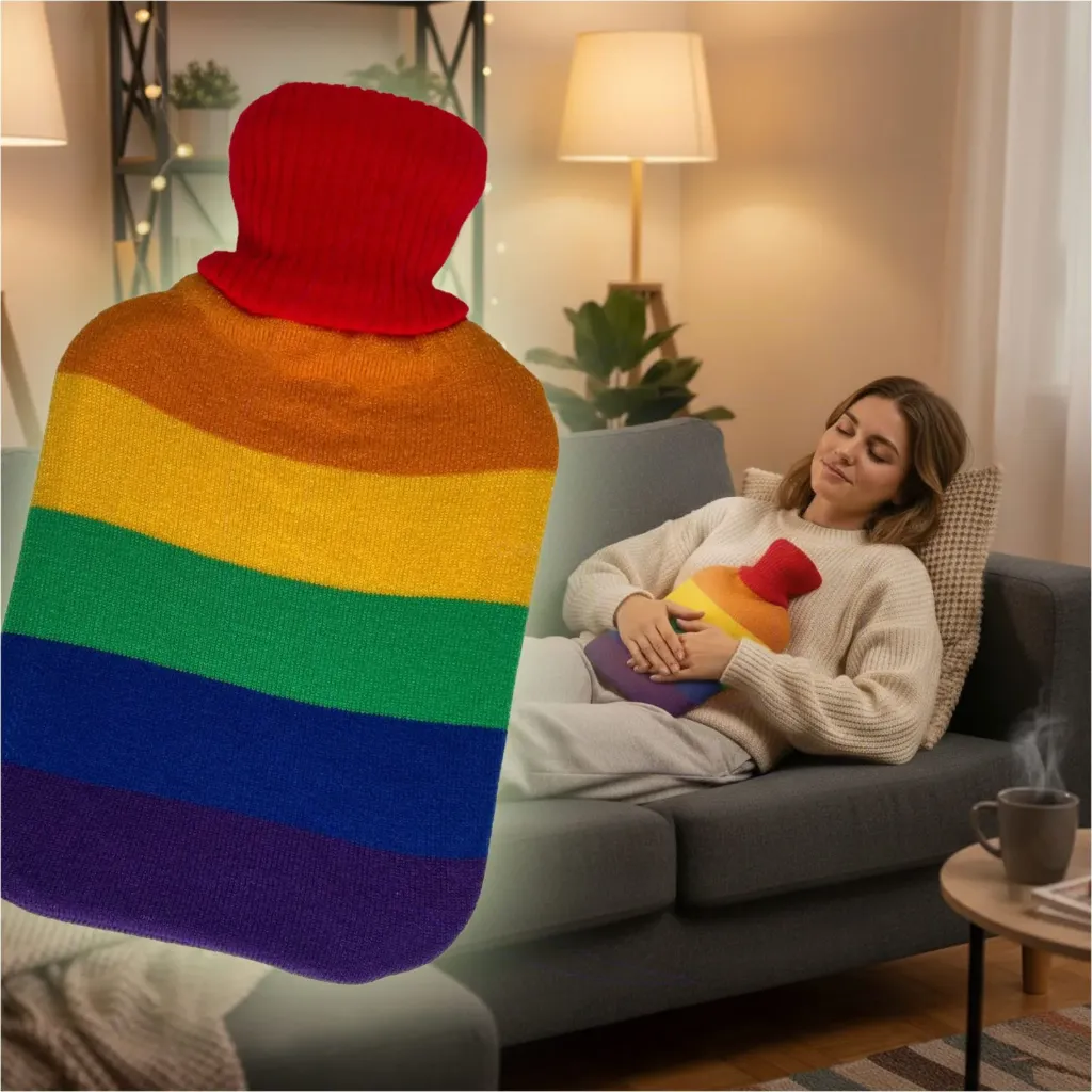 Wärmflasche mit Pride-Regenbogenbezug – 2 Liter, weich & wärmend, Artikelnummer 17984