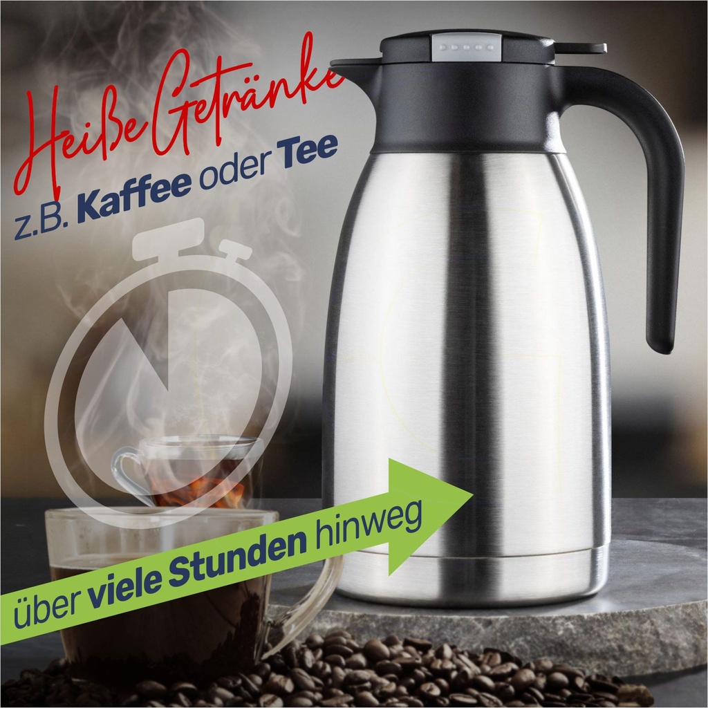 Edelstahl Isolierkanne 2 Liter mit Einhandbedienung – Galeriebild 2, Artikelnummer 17760