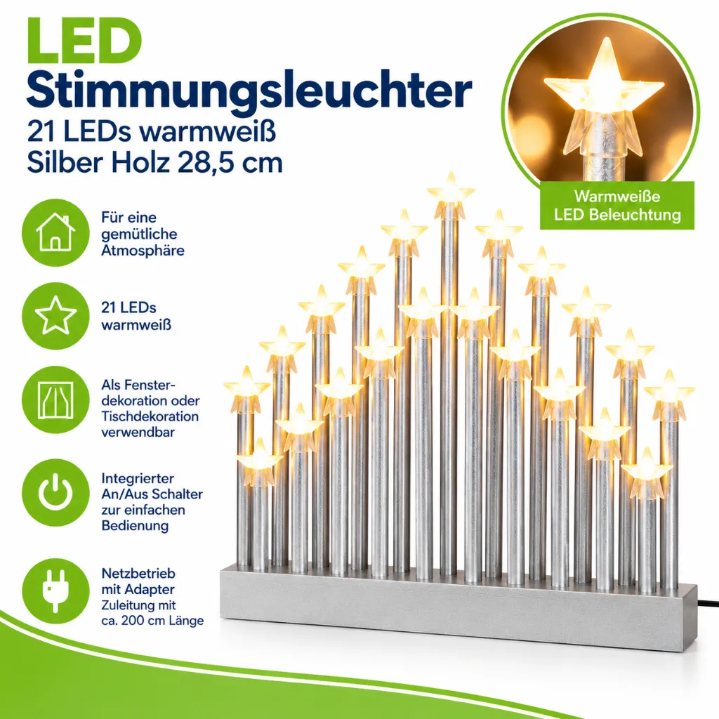 Stimmungsleuchter mit 21 LEDs mit An/Aus Schalter – Galeriebild 1, Artikelnummer 18512