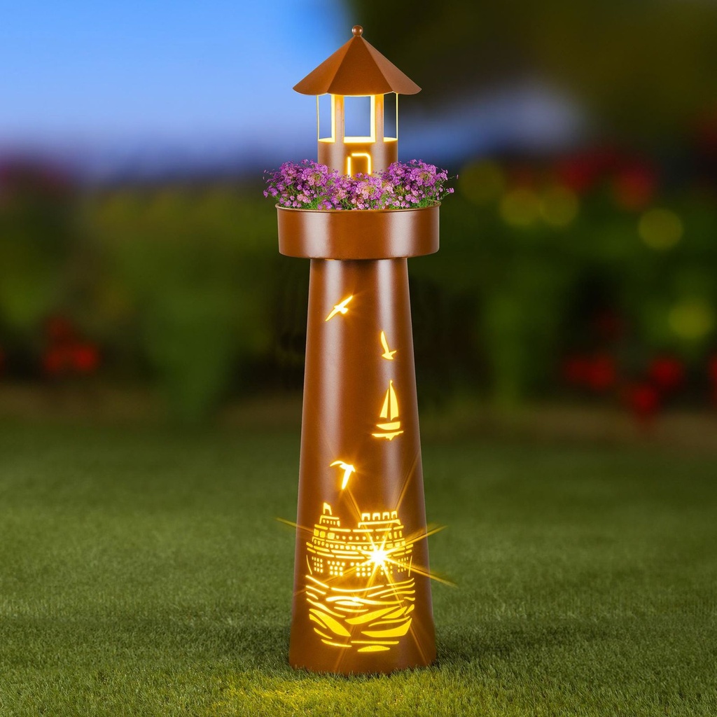 LED Leuchtturm mit Timer Maritim Dekorativ Dekosäule 80cm