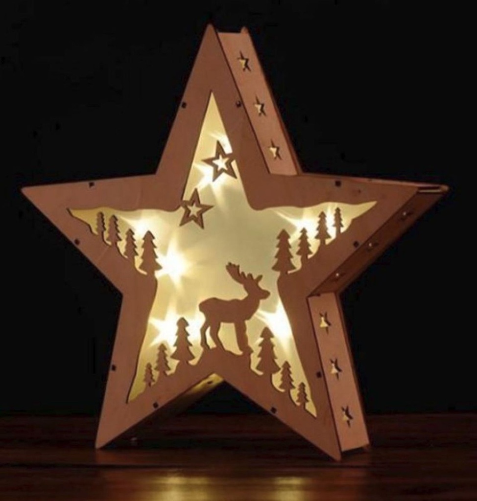 10 LED Weihnachtsstern Holz Warmweiß Deko – Galeriebild 1, Artikelnummer 10234