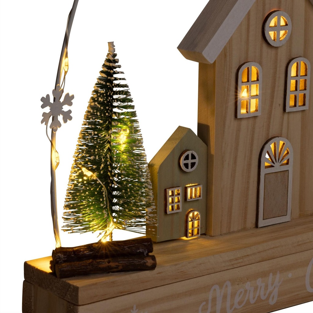LED Weihnachtsstadt mit Gravur Merry Christmas – 35 warmweiße LEDs – Galeriebild 3, Artikelnummer 18316