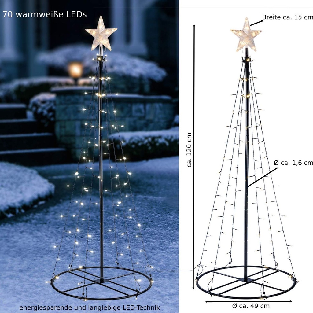 Garten-Weihnachtsbaum Lichterbaum Weihnachtsbeleuchtung Garten120cm – Galeriebild 3, Artikelnummer 8110