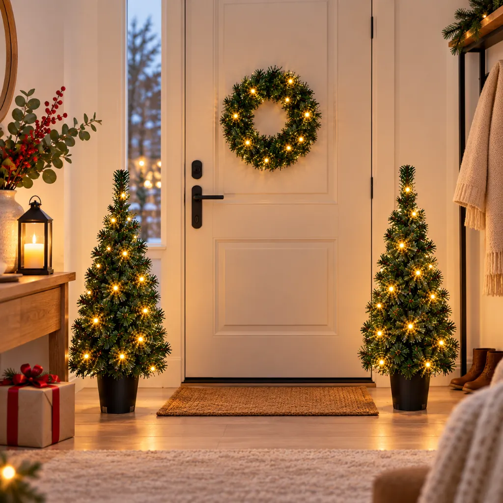 LED Weihnachtsdeko Set 2 Weihnachtsbäume 90 cm mit Kranz 45 cm – Galeriebild 5, Artikelnummer 15965
