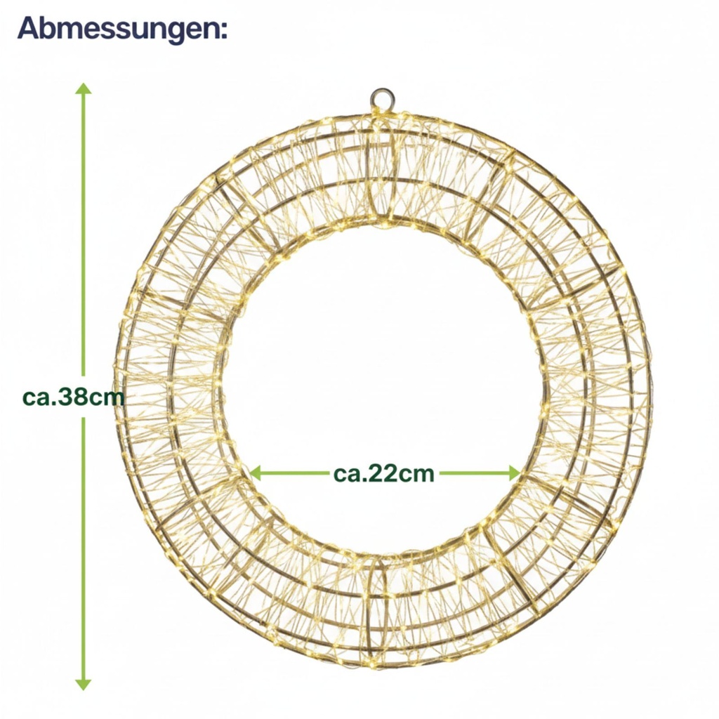 Lichterkranz 38cm mit 900 warmweißen LED und Timer für Innen und Außen – Galeriebild 12, Artikelnummer 18333