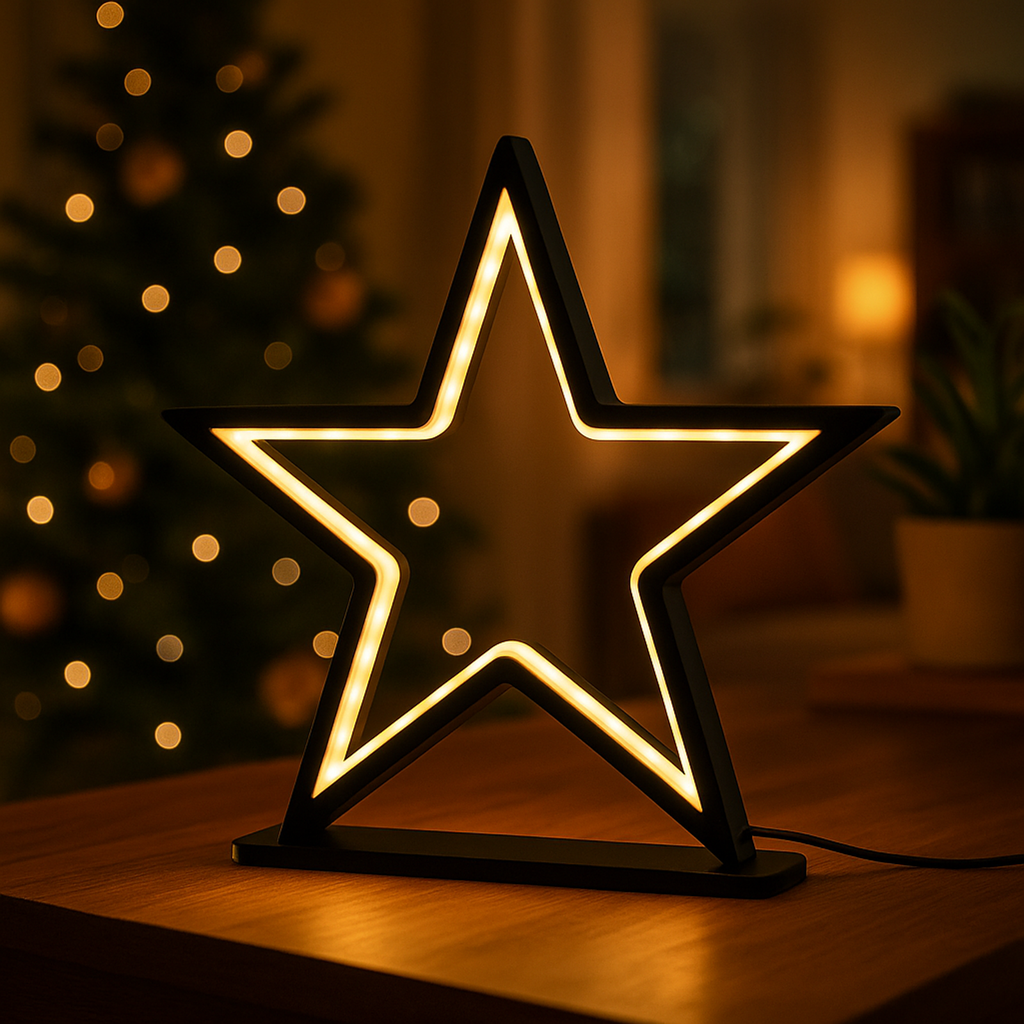 LED Metallstern schwarz 34 cm mit 70 warmweißen LEDs für Innen – Galeriebild 8, Artikelnummer 18189