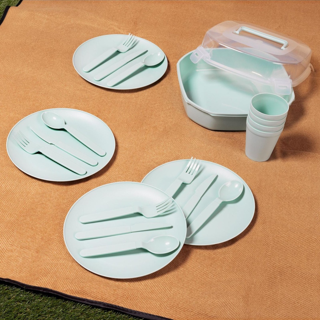 Picknick-Set 21-tlg. aus Kunststoff für Camping, Garten und Ausflüge