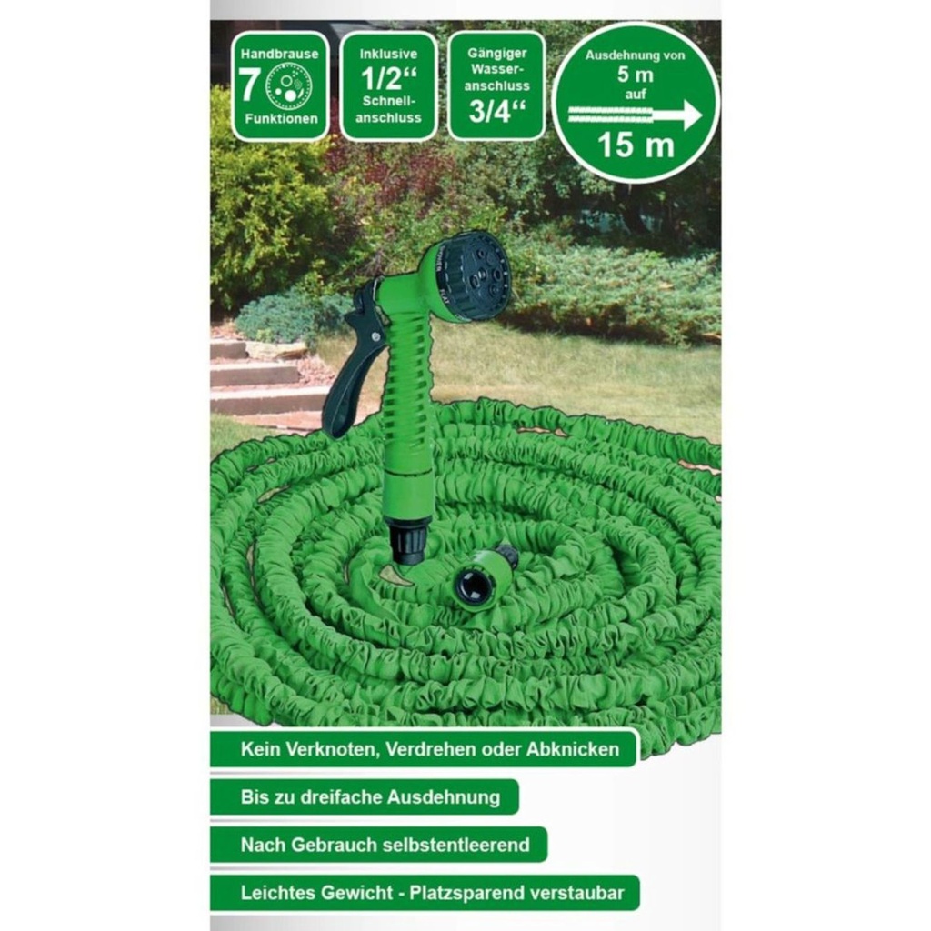 Flexibler Gartenschlauch Wasserschlauch 15m dehnbar Flexischlauch – Galeriebild 1, Artikelnummer 16357